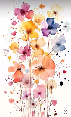 watercolor painting of colorful flowers on white background