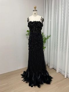 2024 Amazing Black Mermaid Evening Dress - Luxury Slip Ball Gown with Feathers and Diamonds for Formal Occasions Gown With Feathers, Mermaid Evening Dress, Black Mermaid, Mermaid Silhouette, Mermaid Evening Dresses, Evening Party, Ball Gown, Formal Occasion, Formal Wear