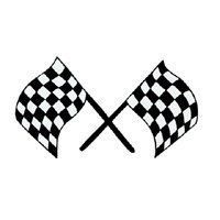 two crossed checkered flags are shown in black and white