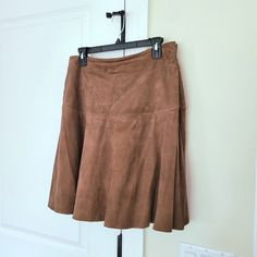 Soft, Genuine Goat Leather Unlined Side-Zip Closure Measures 17" Across Waist, 21" Hip, 34.5" Bottom Hem, 20.5" Long *Nwot In Excellent Condition - Minor Tiny Spot On Back Left (See Last Photo), But Hardly Noticeable! Fitted Flared Brown Mini Skirt, Fitted Brown Flared Mini Skirt, Fitted A-line Brown Bottoms, Brown Fitted Flared Skirt, Fitted Brown Flared Skirt, Vintage Brown Skirted Bottoms, Office Color, Ralph Lauren Skirts, Office Colors