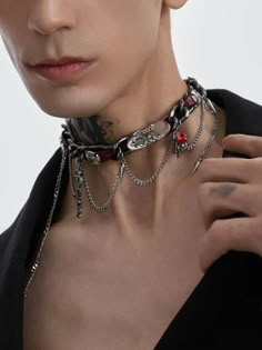 [Struc Ton] leather punk necklace na1448 – Nanostudio Mens Skull Jewelry, Alt Boys, Men Choker, Korean Mens Fashion, Boys Necklace, Punk Necklace, Edgy Jewelry, Im Broke, Collar Bone Tattoo