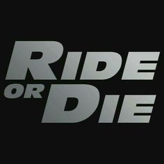 the ride or die logo is shown in black and white with silver letters on it