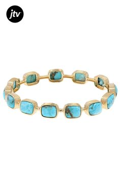 10x8mm Rectangular Cushion Cabochon Blue Kingman Turquoise 18k Yellow Gold Over Sterling Silver Bangle. Measures Approximately 0.37"W. Hidden box clasp. Rectangular Cushion, Sterling Silver Bangle, Box Clasp, Kingman Turquoise, Sterling Silver Bangles, Silver Bangle, Silver Bangles, 18k Gold, Bangles