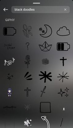 an iphone screen with various black doodles on it