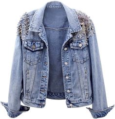 Kedera Women's Denim Jacket Long Sleeve Western Rivet Studded Washed Pearl Short Jean Coat at Amazon Women's Coats Shop Cowgirl Outfits For Women, Denim Jacket Long, Coated Denim Jeans, Short Jackets, Embroidery Blue, Studded Denim Jacket, Casual Denim Jacket, Denim Jacket Fashion, Denim Fashion Women