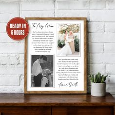 Mother of the Bride Gift from Daughter Wedding photo gift for Mom Parents wedding gift from bridge Then and Now photo On my wedding day ✔️ Free Shipping. ✔️ Made of high-quality, eco-friendly material. ✔️ Meaningful Wedding Gift, Anniversary Gift,... 🎁 Discover more wedding gifts here: https://www.etsy.com/shop/BestGiftStoreVN?ref=seller-platform-mcnav&section_id=41791962 --------------------------------------- --------------------------------------- 🛍️  HOW TO ORDER: 1. Choose your style. 2. Choose size. 3. In the personalization field, enter: ▶Frame color you want (F1, F2, F3); (Skip if you choose to purchase a wrapped canvas or digital.) ▶Choose backround (B1,...B6) ▶Your Name 4. Complete your order. 5. SEND YOUR PHOTOS VIA ETSY MESSAGE. --------------------------------------- ------- Emotional Gifts, Wedding Photo Gift, Then And Now Photos, Wedding Gifts For Parents, Mother Of The Bride Gift, Parents Wedding, My Wedding Day, Show Me The Way, Bride Gift