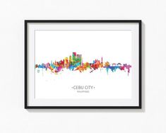 a watercolor painting of the city of pretoria, south africa in white background with black frame