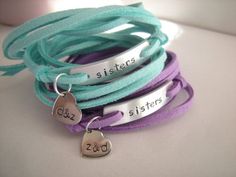 Sisters bracelets, Set of 2 personalized bracelets, gift for sister, faux suede cord wrap bracelet, Sisters Bracelet, Washer Bracelet, Bracelets Matching, Wax Cord Bracelet, Suede Bracelet, 2 Sisters, Sister Bracelet, Sisters Forever, Diy Jewlery