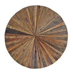 a round wooden table with many different colors