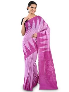 Presenting this elegant and classy Saree exclusively from Craftnirmit. Made from luxurious fine cotton, the sari is woven within the traditional Ikat Orissa weavers by hand that give the exotic look to saree. And this saree comes with geometric Pattern. It is furthered designed with a contrast striped Pallu and temple border that give the vibrant and classic traditional look. Purple Handloom Cotton Silk Traditional Wear, Purple Cotton Silk Handloom Saree, Purple Handloom Cotton Silk Saree, Handloom Cotton Pre-draped Saree For Wedding, Wedding Handloom Cotton Pre-draped Saree, Wedding Cotton Pre-draped Saree Handloom, Handloom Semi-stitched Cotton Pre-draped Saree, Traditional Cotton Pre-draped Saree With Self Design, Cotton Saree With Weaving Work For Wedding