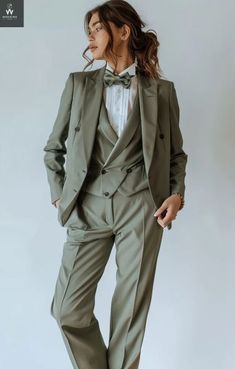 Green Tuxedo Dressy Pant Three Piece Suit for Women | eBay Tux Outfit Women, Vintage Suit Women, Transmasc Formal Wear, Colored Suits For Men, Formal Suits For Women Classy, Elegant Green Three-piece Suit For Party, Elegant Green Three-piece Party Suit, Dark Academia Suit, Wedding Suit Bride