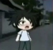 an animated image of a young boy standing in the street