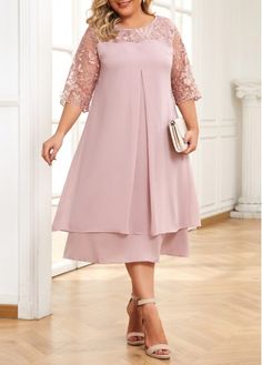 Color:Light Pink;Size:L;Size:XL;Size:XXL;Size:XXXL;Size:4XL;Package Contents:1 X Dress;Occasion:Other;Style:Elegant; Dress Plus Size Formal, Layered Wedding Dresses, Mog Dresses, Plain Midi Dress, Mom Dresses, Pink A Line Dress, Embroidery Light, Plus Size Elegant Dresses, Latest Dress For Women