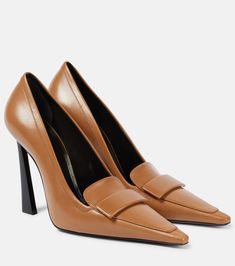 D'Orsay 110 leather pumps in brown - Saint Laurent | Mytheresa Suede Ballet Flats, Club Shoes, Wedge Loafers, Designer Pumps, Leather Clogs, Mary Jane Pumps, Saint Laurent Shoes, Leather Ballet Flats, Evening Shoes