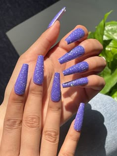 Purple Glitter Nails Acrylic, Neon Purple Nails, Hand Nails, Purple Glitter Nails, Neon Acrylic Nails, White Acrylic Nails, Purple Nail, Purple Collar, Coffin Press On Nails