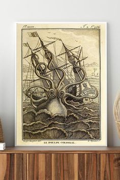 Steampunk Kraken Wall Art Monster Bathroom, Kraken Sea Monster, Octopus Poster, Octopus Illustration, Octopus Print, Sea Monster, Art Et Illustration, Sea Monsters, Art And Illustration