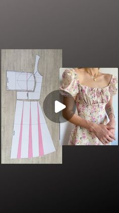 a woman's dress is cut out and placed next to the sewing pattern for her doll