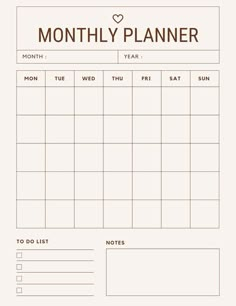 a printable planner with the words, months and dates