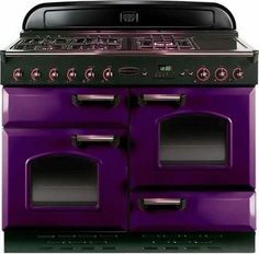 a purple stove top oven with two burners