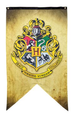 the hogwarts crest on an old parchment paper banner