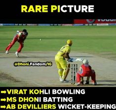 two men in yellow and red uniforms playing cricket on a field with the caption rare picture