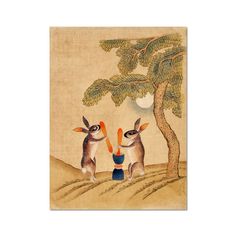 Moon Bunny of Immortality | Classic Minhwa Korean Mythology Folk Art | Lunar Cosmos Astronomy Rabbit | Cute Kawaii Fine Art Print Korean Folklore, Korea Night, Rabbit In The Moon, Korean Mythology, Mythological Stories, Moon Bunny, Ancient Korea, Jade Rabbit, In The Moon