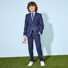 Add a layer of versatility to your little or big boys' wardrobe with this suit jacket from Stafford. It's made from a stretch woven-blend for comfort and easy movement, and it has notch lapels, chest and side flap pockets, and single-breasted button closures. Wear it over a button-down or a t-shirt with its matching suit pants or jeans.Features: Stretch Fabric, LinedClosure Type: ButtonFit: Regular FitPockets: 1 Chest Slip Pocket, 2 Front Flap PocketsSleeve Length: Long SleeveApparel Length: 25… Boy Suit Outfit, Teen Boy Formal Outfit, Boys Suit Outfit Ideas, Teen Boys Formal Wear, Boys Blazer Outfit, Formal Outfit For Teens, Boy Homecoming Outfit, Sports Jacket Outfit, School Dance Outfits