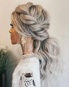 Updos 2023 Trends, Hair For Boho Wedding, Messy Bridal Braids For Long Hair, Bridal Party Braided Hair, Boho Western Wedding Hairstyles, Rustic Bride Hairstyles, Boho Bridesmaid Hairstyles For Long Hair, Hairstyles For High Neck Dresses Wedding, Wedding Boho Updo