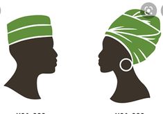 two women with turbans on their heads, one in green and the other in black