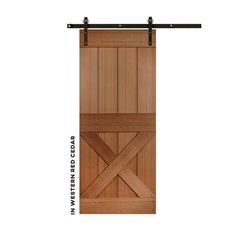 an image of a wooden sliding door with metal bars on the top and bottom side