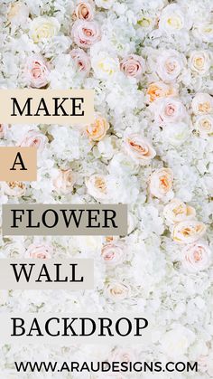 flower wall backdrop diy how to make Photo Backdrop Size Chart, Flower Wall For Photoshoot, Build Wedding Backdrop, Diy Backdrop Wall Ideas, Tissue Paper Flower Wall Backdrops, Faux Wall Backdrop, Cheap Background Ideas, Floral Wall Neon Sign, Artificial Flower Backdrop Diy