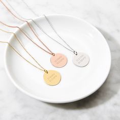 Rose Gold Round Charm Engraved with Coordinates! Remember a meaningful place to you with this personalized coordinate round necklace. Rose Gold Round Necklace With Laser Engraving, Minimalist Laser Engraved Round Pendant Necklace, Coordinates Necklace, Coordinates Jewelry, Jewelry Details, Round Tags, Monogram Jewelry, Round Necklace, Cz Stud Earrings