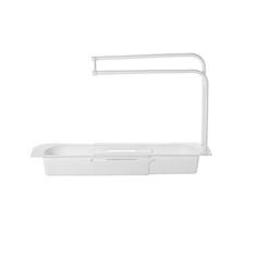 a white plastic shelf with a handle on it