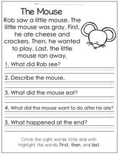 the mouse worksheet for kids to learn how to read and understand what they are