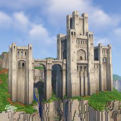 Download more builds like this on Patreon Minecraft Castle Side Of Mountain, Minecraft Corporate Building, Minecraft Castle On Water, Minecraft Castle Drawbridge, Wayne Manor Minecraft, Minecraft City Builds Ideas, Cliff Castle Minecraft, Minecraft Large Bridge Ideas, Mountain Side Castle Minecraft