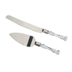 two knives with black handles on white background