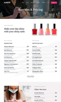 the website for nail salons and manicures is shown in this screenshot