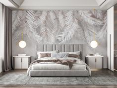 Grey Tropical Palm Leaves Wallpaper Mural Palm Leaf Wallpaper, Wallpaper For Wall, Loft Stil, 3d Wall Murals, Style Loft, Wallpaper Size, Wallpaper Decor, Loft Style, Leaf Wallpaper