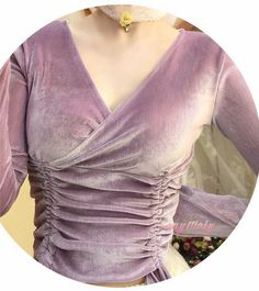 Retro V-neck Lace up Velvet Top Ethereal Casual, Tangled Prom, Pink Velvet Top, Top Designs For Women, Crushed Velvet Top, Velvet Sweater, Long Curly Wig, Velour Tops, Fancy Tops