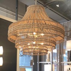 a chandelier hanging from the ceiling in a store