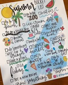 a summer bucket list is shown on a piece of paper