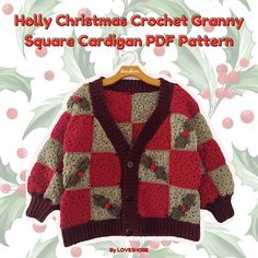 a crocheted christmas cardigan pattern with holly leaves