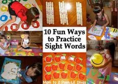 there are many pictures of children playing with sight words