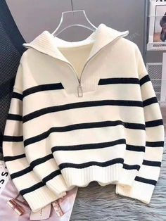 Cardigan Vintage, Winter Pullover, Bottoming Shirt, Oversized Pullover, Pretty Style, Zip Up Sweater, Knit Outfit, Casual Sweaters, Look Casual