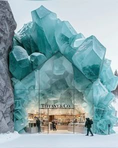 the entrance to tiffany & co store is made out of icebergs and rocks