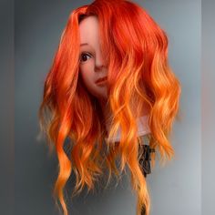 Heat Resistant Bob Party Wig Ombre Orange Wig Length: Around 35cm/14 Inches Length: 14" Weight: 0.33 Pound, About 200 G Density: 130%, Thick Wig. Perfect For Halloween, Cosplay, Theme Parties, Costume Party, Or Just For Fun Head Circumference Is About 22 Inches. Anime Wigs Short, Orange Wig, Orange Highlights, Ombre Bob, Wig Costume, Ombre Wig, Dramatic Hair, Red Curly Hair, Pixie Cut With Bangs