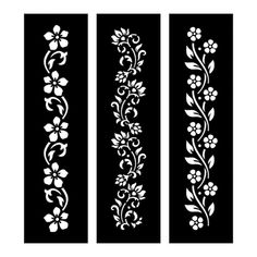 two black and white verticals with flowers on them