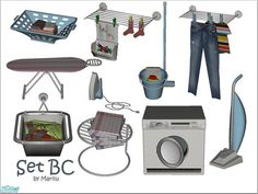 an image of clothes and household items in the style of 3ds max, including ironing board