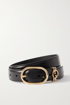 Gucci's belt is topped with the iconic 'GG' hardware in place of a traditional loop. It's crafted from black leather and has a cylindrical buckle. Wear it to elevate jeans or tailoring. Black Gg Belt, Gucci Belt For Sale, Luxury Gucci Belts, All Black Gucci Belt, Pearl Gucci Belt, Gucci Belt Vintage, Gucci Belt Silver, Gucci Belt Fake Vs Real, Original Gucci Belt