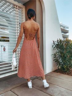 Seaside Rural Dress – Ortuseo Plaid Red Dress, Red Dress Summer, Maxi Beach Dress, Red Plaid Dress, Checkered Dress, Beach Maxi Dress, Cafe Shop, The Seaside, Neck Strap